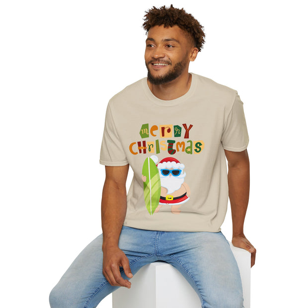 Merry Christmas Surfing Santa Crew tshirt gift for Him