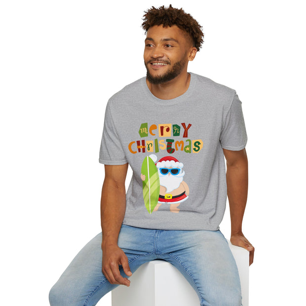 Merry Christmas Surfing Santa Crew tshirt gift for Him