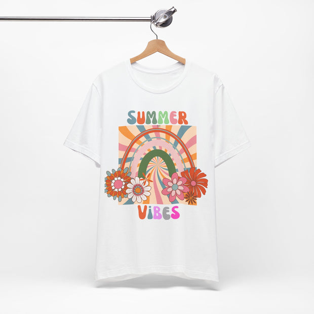 Floral retro rainbows summer vibes t shirt