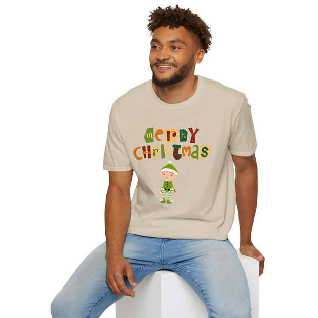 Merry Christmas Trendy Retro font elf unisex Crew tshirt gift for auntie