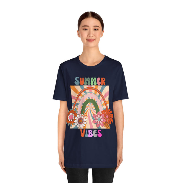 Floral retro rainbows summer vibes t shirt