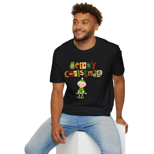 Merry Christmas Trendy Retro font elf unisex Crew tshirt gift for auntie