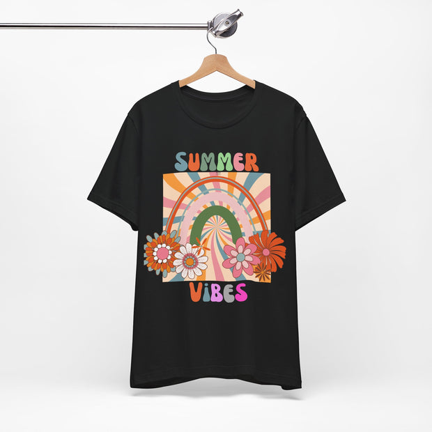 Floral retro rainbows summer vibes t shirt