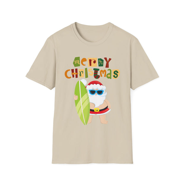 Merry Christmas Surfing Santa Crew tshirt gift for Him