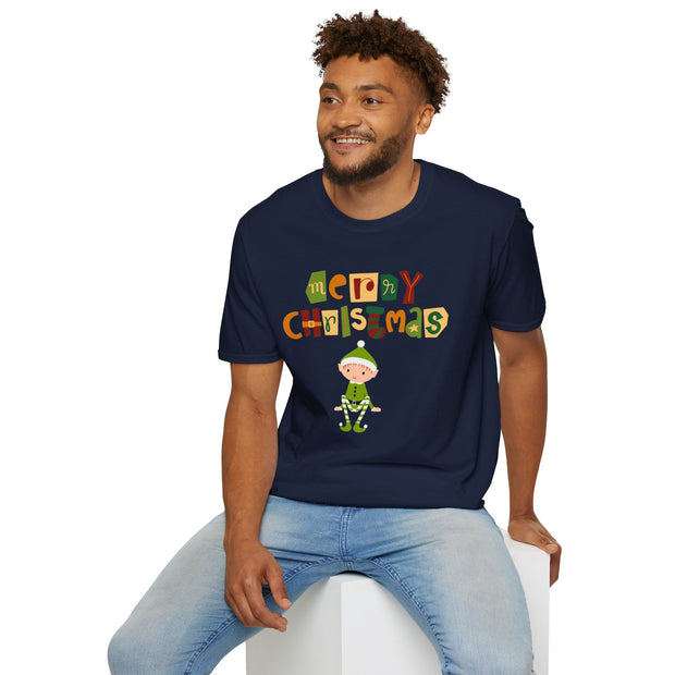 Merry Christmas Trendy Retro font elf unisex Crew tshirt gift for auntie