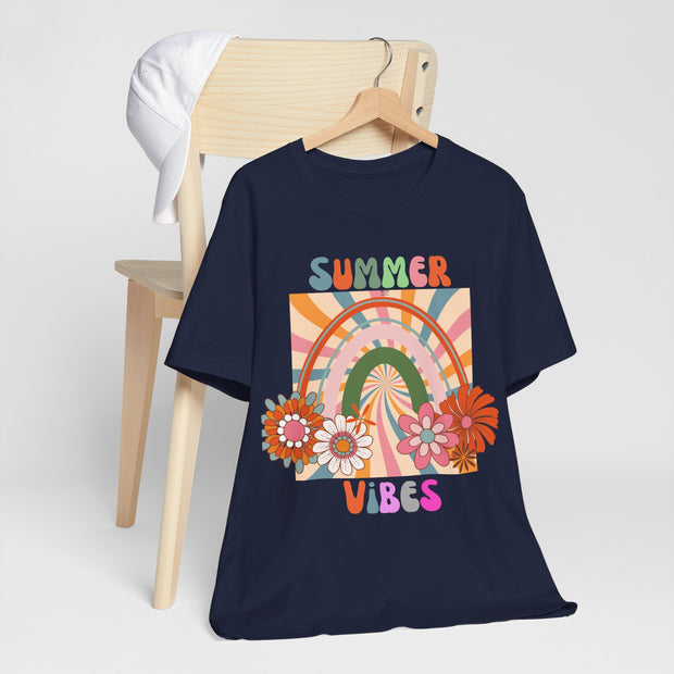 Floral retro rainbows summer vibes t shirt