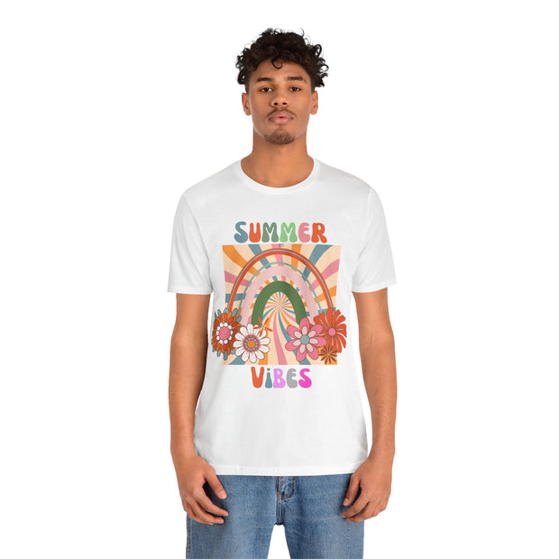 Floral retro rainbows summer vibes t shirt