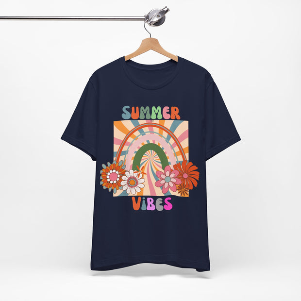 Floral retro rainbows summer vibes t shirt