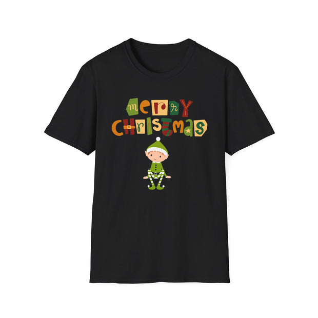 Merry Christmas Trendy Retro font elf unisex Crew tshirt gift for auntie