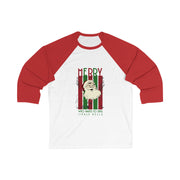 Merry Santa Unisex 3\4 Sleeve Baseball Tee. Singing Santa  Merry Christmas Base ball tshirt, two tone Christmas baseball t shirt