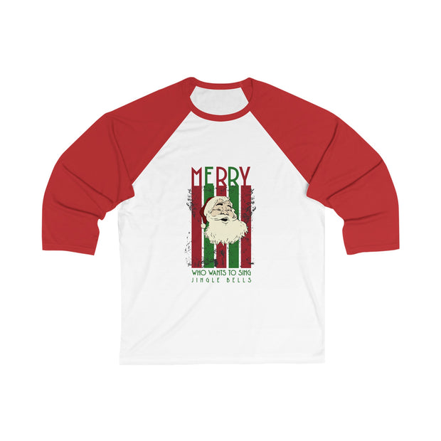 Merry Santa Unisex 3\4 Sleeve Baseball Tee. Singing Santa  Merry Christmas Base ball tshirt, two tone Christmas baseball t shirt