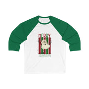 Merry Santa Unisex 3\4 Sleeve Baseball Tee. Singing Santa  Merry Christmas Base ball tshirt, two tone Christmas baseball t shirt