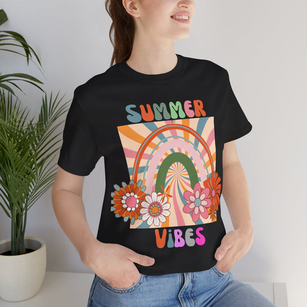 Floral retro rainbows summer vibes t shirt
