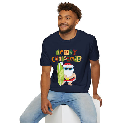 Merry Christmas Surfing Santa Crew tshirt gift for Him