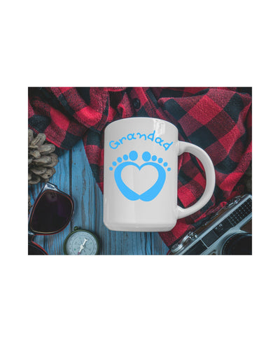 Grandad mug  Ceramic Coffee 11oz, 15oz blue baby feet Heart Graphic, C shaped balanced easy grip handle mug, Afternoon tea, morning coffee,