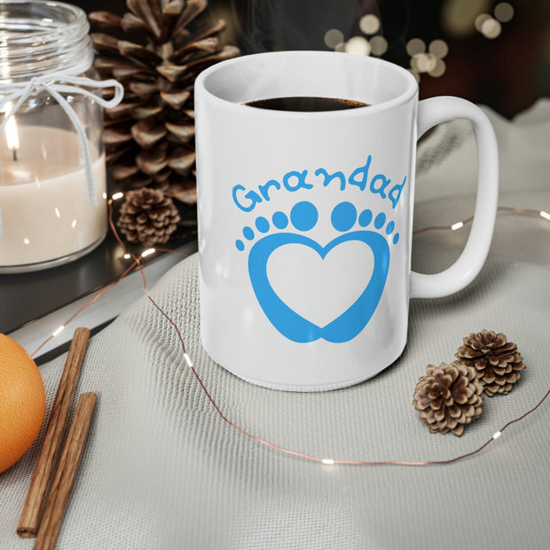 Grandad mug  Ceramic Coffee 11oz, 15oz blue baby feet Heart Graphic, C shaped balanced easy grip handle mug, Afternoon tea, morning coffee,