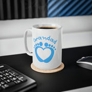 Grandad mug  Ceramic Coffee 11oz, 15oz blue baby feet Heart Graphic, C shaped balanced easy grip handle mug, Afternoon tea, morning coffee,