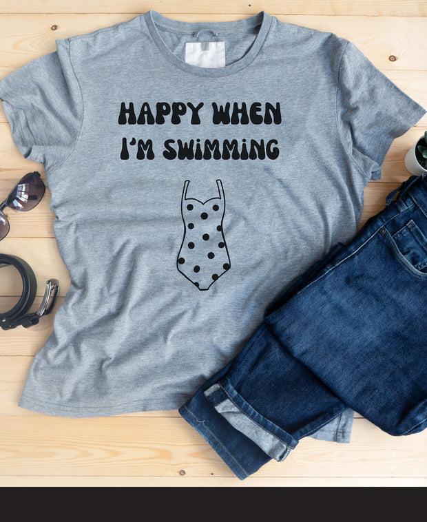 Swimming suit t shirt,Happy when i'm swimming tshirt,swimmer birthday gift, swimming health tee, swim fitness t shirt,Mental health swimming