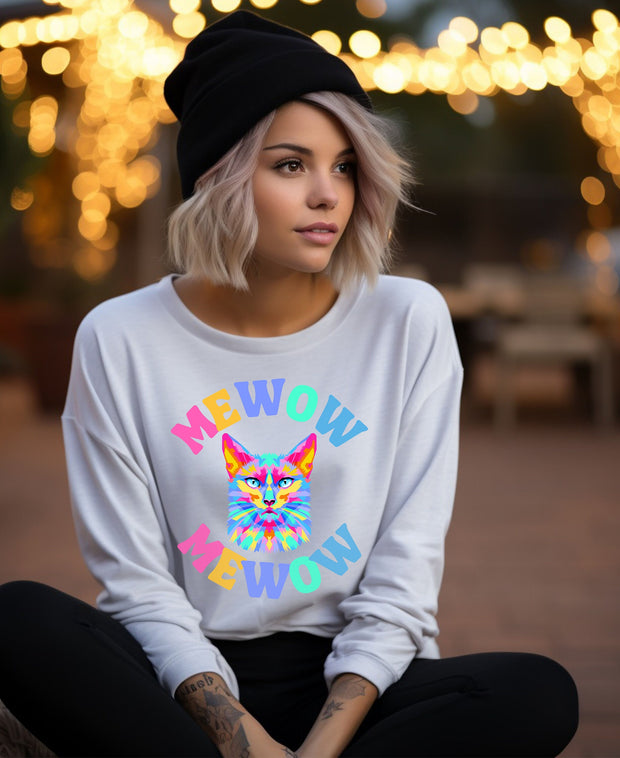 Multi-coloured cat graphic t shirt, Unisex Heavy Blend™ Crewneck Sweatshirt, cat lover gift, cat mum gift, cat sitter gift, cat Christmas