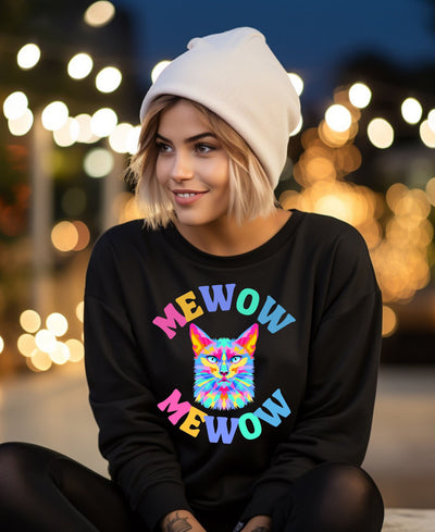 Multi-coloured cat graphic t shirt, Unisex Heavy Blend™ Crewneck Sweatshirt, cat lover gift, cat mum gift, cat sitter gift, cat Christmas