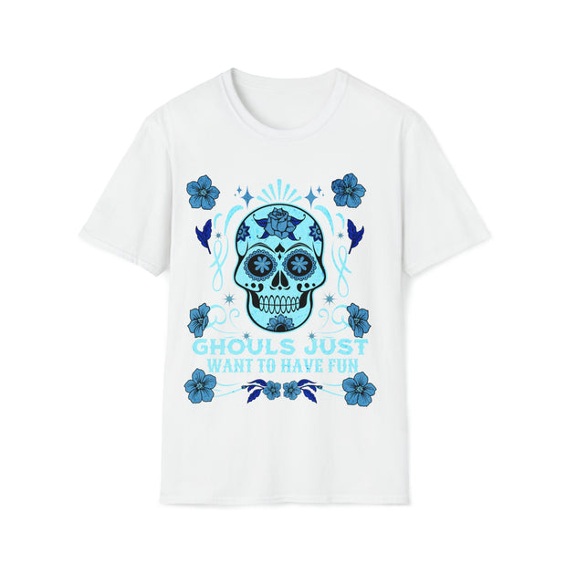 Cute skull ladies t shirts, cute Halloween  skull design t shirt, gift for Goth ,Ghouls just want to have fun