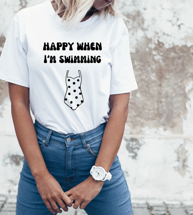 Swimming suit t shirt,Happy when i'm swimming tshirt,swimmer birthday gift, swimming health tee, swim fitness t shirt,Mental health swimming