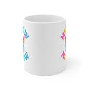Mewow cat lover mug Ceréamic Coffee Cups, 11oz, 15oz, vibrant prime multi-coloured cat graphic mug, cat owner gift, cat sitter gift