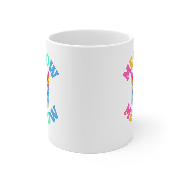 Mewow cat lover mug Ceréamic Coffee Cups, 11oz, 15oz, vibrant prime multi-coloured cat graphic mug, cat owner gift, cat sitter gift