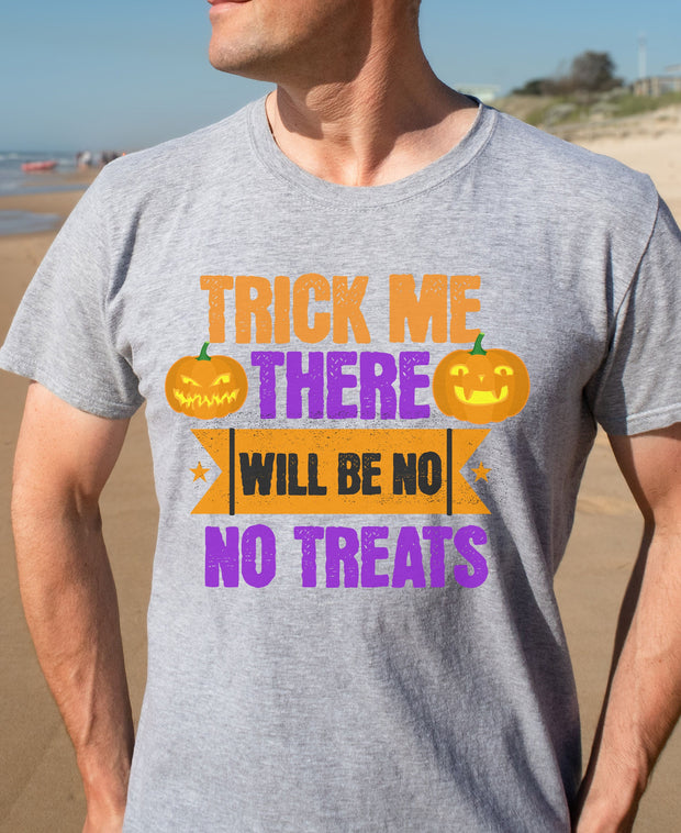 Trick or Treat unisex Crew short leave tshirt, Halloween funny T Shirt.Trick No Treat Meme,Mum and Dad Trick or Treat,Pumpkin Spooky t shirt