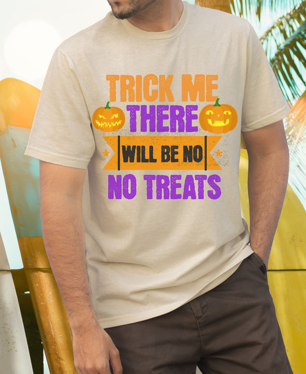Trick or Treat unisex Crew short leave tshirt, Halloween funny T Shirt.Trick No Treat Meme,Mum and Dad Trick or Treat,Pumpkin Spooky t shirt