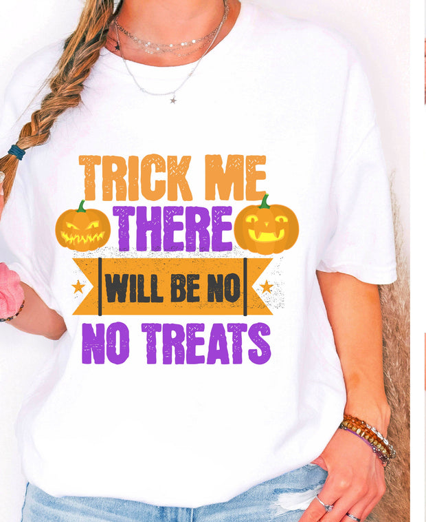 Trick or Treat unisex Crew short leave tshirt, Halloween funny T Shirt.Trick No Treat Meme,Mum and Dad Trick or Treat,Pumpkin Spooky t shirt