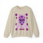 Cute Skull sweatshirt for Halloween and beyond, cute ladies Halloween sweatshirt Crewneck Sweatshirt, purple and lilac goth style skull ,