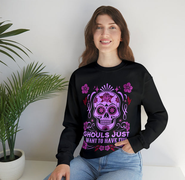 Cute Skull sweatshirt for Halloween and beyond, cute ladies Halloween sweatshirt Crewneck Sweatshirt, purple and lilac goth style skull ,
