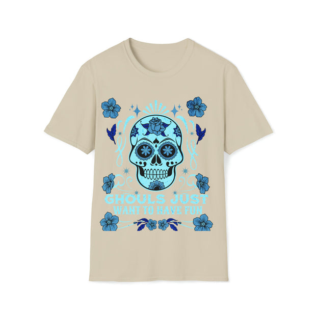 Cute skull ladies t shirts, cute Halloween  skull design t shirt, gift for Goth ,Ghouls just want to have fun