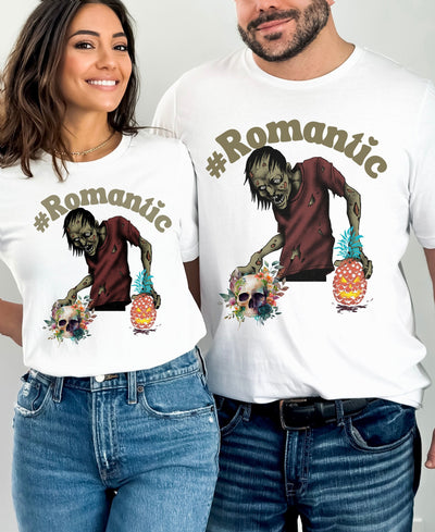 Zombie cute shirt,#Romantic zombie tshirt,flower skull zombie tee,Halloween pineapple t, date night shirt, firstdate t,shirt,boyfirend gift