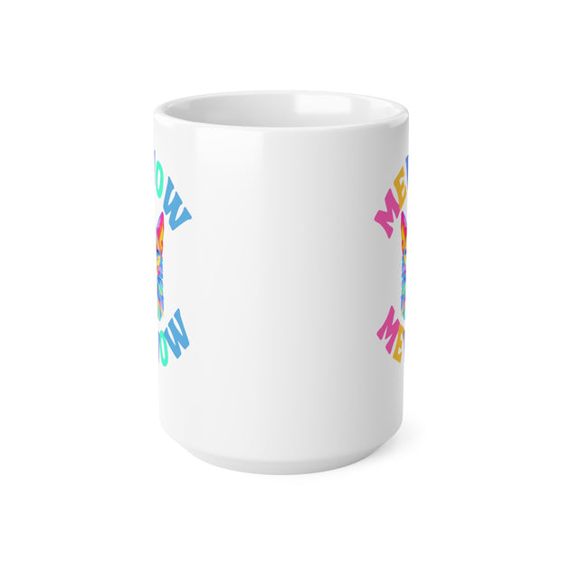 Mewow cat lover mug Ceréamic Coffee Cups, 11oz, 15oz, vibrant prime multi-coloured cat graphic mug, cat owner gift, cat sitter gift