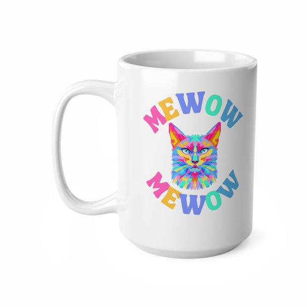 Mewow cat lover mug Ceréamic Coffee Cups, 11oz, 15oz, vibrant prime multi-coloured cat graphic mug, cat owner gift, cat sitter gift
