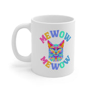 Mewow cat lover mug Ceréamic Coffee Cups, 11oz, 15oz, vibrant prime multi-coloured cat graphic mug, cat owner gift, cat sitter gift