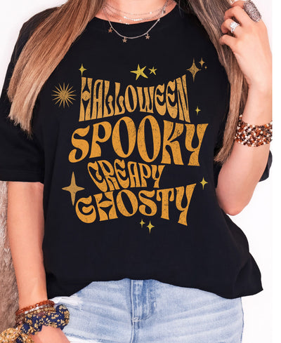 Spooky Creapy Ghostly  unisex Crew tshirt, Freaky Creepy Halloween t shirt