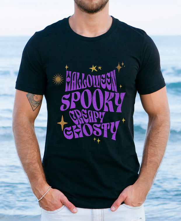 Spooky Creapy Ghostly unisex Crew tshirt, Halloween creepy Party T Shirt,