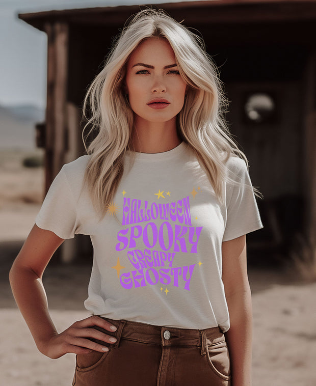 Spooky Creapy Ghostly unisex Crew tshirt, Halloween creepy Party T Shirt,