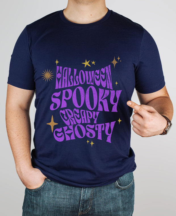 Spooky Creapy Ghostly unisex Crew tshirt, Halloween creepy Party T Shirt,