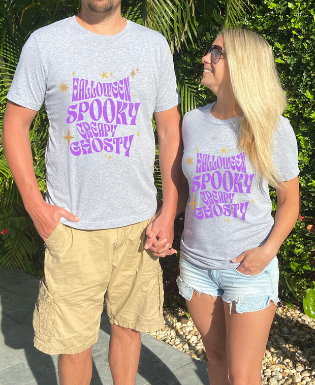 Spooky Creapy Ghostly unisex Crew tshirt, Halloween creepy Party T Shirt,