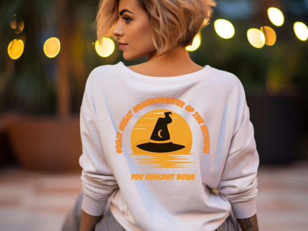 Witches Hat Retro Sunset Halloween sweatshirt, Great Great Granddaughter of the Witch you Could Burn funny Meme gift for Auntie