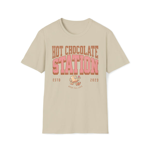 Hot Chocolate Station unisex Crewneck tshirt gift for Christmas, Pastel cute Christmas Hot Chocolate t shirt gift for her