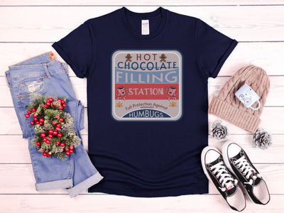 Hot Chocolate Filling Station Vintage sign unisex Crewneck tshirt gift for Christmas Host, Hot Chocolate Station  Christmas Meme