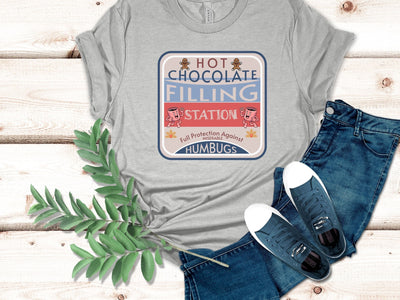 Hot Chocolate Filling Station Vintage sign unisex Crewneck tshirt gift for Christmas Host, Hot Chocolate Station  Christmas Meme