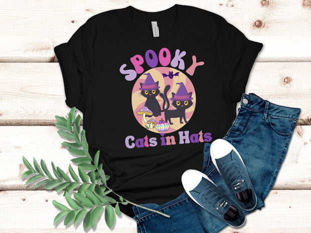 Cute Halloween t shirt, cute cat shirt, spooky cat shirt, Cat mum gift, spooky cat t shirt, Cats in Hats tee