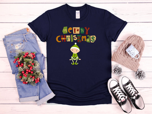 Merry Christmas Elf Funny Christmas Unisex tshirt-Xmas Festive Little Elf t shirt-Cute Women's Christmas Elf Hat tshirt S M L XL 2XL 3XL 4XL