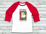 Merry Santa Unisex 34 Sleeve Baseball Tee. Singing Santa  Merry Christmas Base ball tshirt, two tone Christmas baseball t shirt